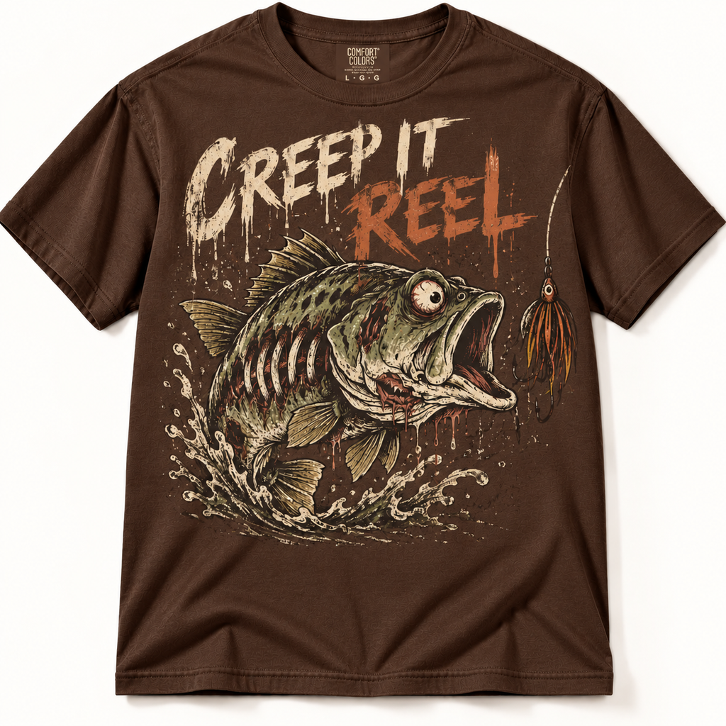 Creep It Reel Funny Halloween Zombie Bass Fishing Graphic Tee