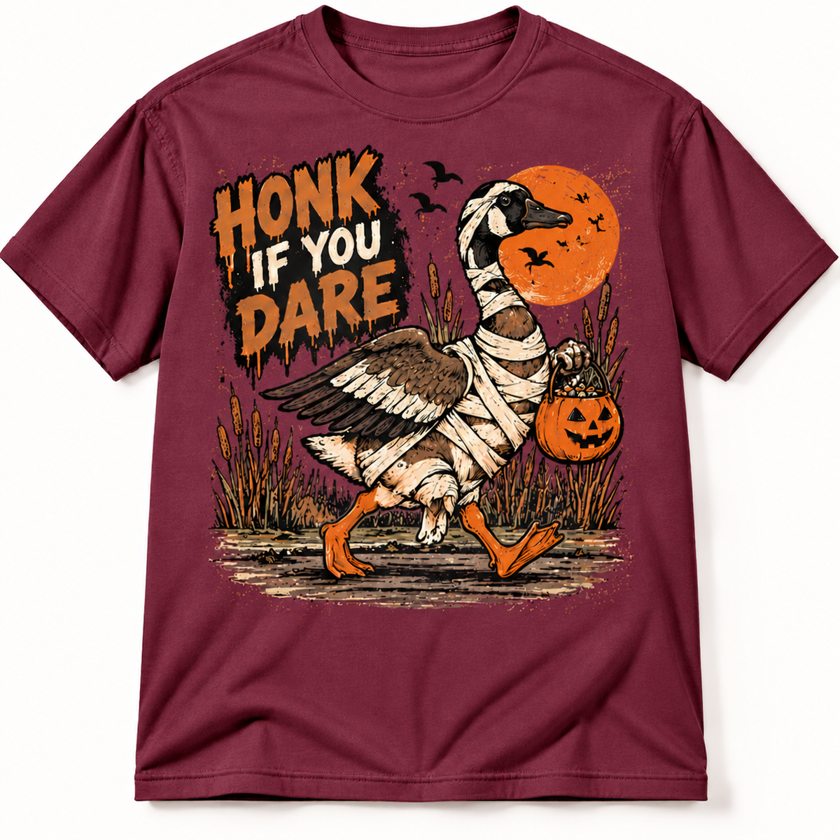 Honk If You Dare Funny Halloween Goose Hunting Graphic Tee