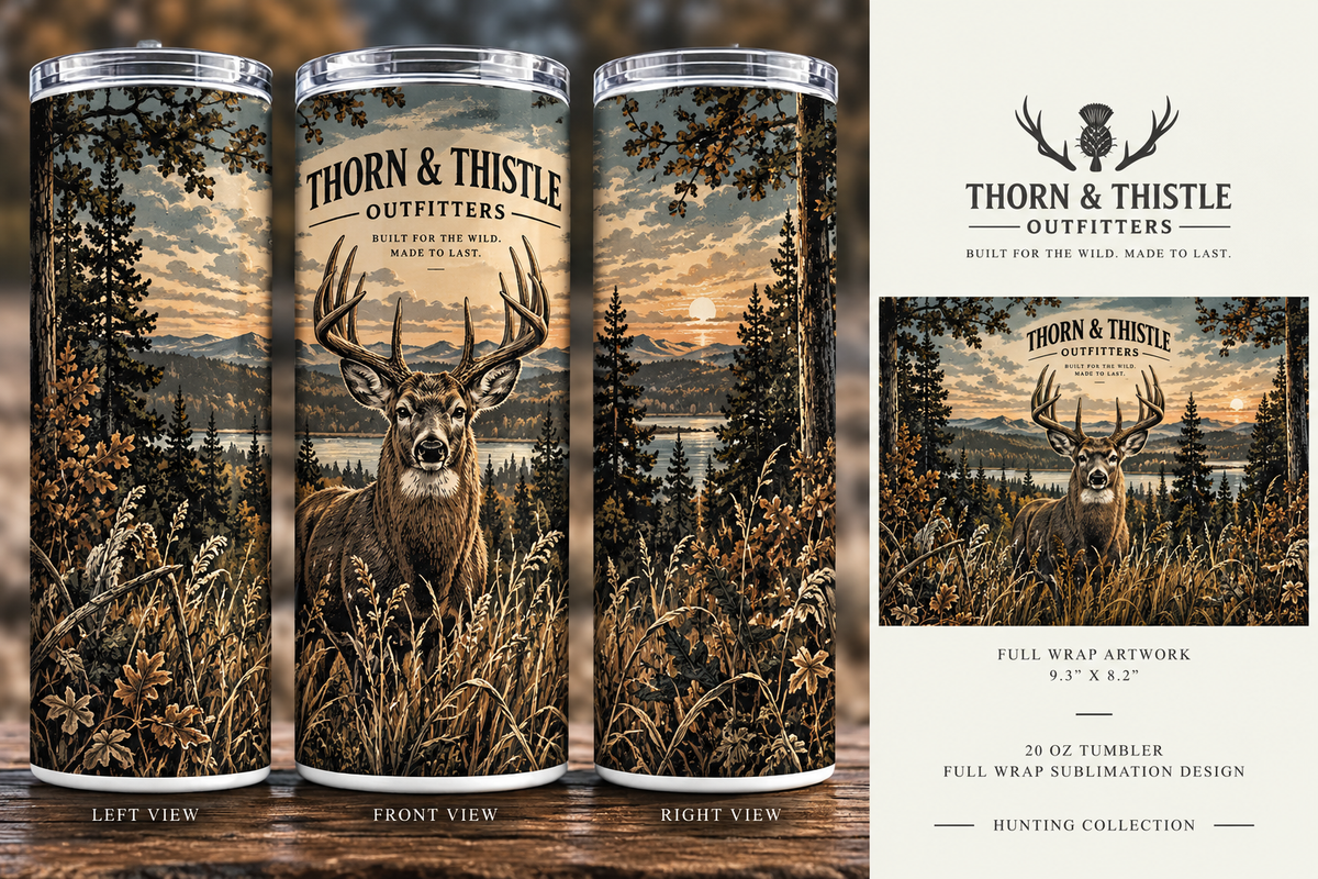 Vintage Whitetail Buck 20 oz Tumbler | Deer Hunting & Woodland Design