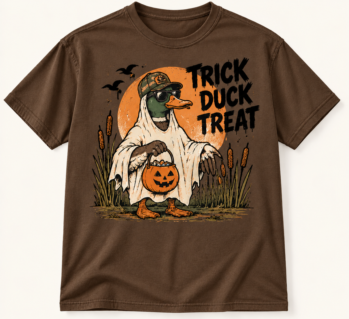Trick Duck Treat Funny Halloween Duck Hunting Graphic Tee