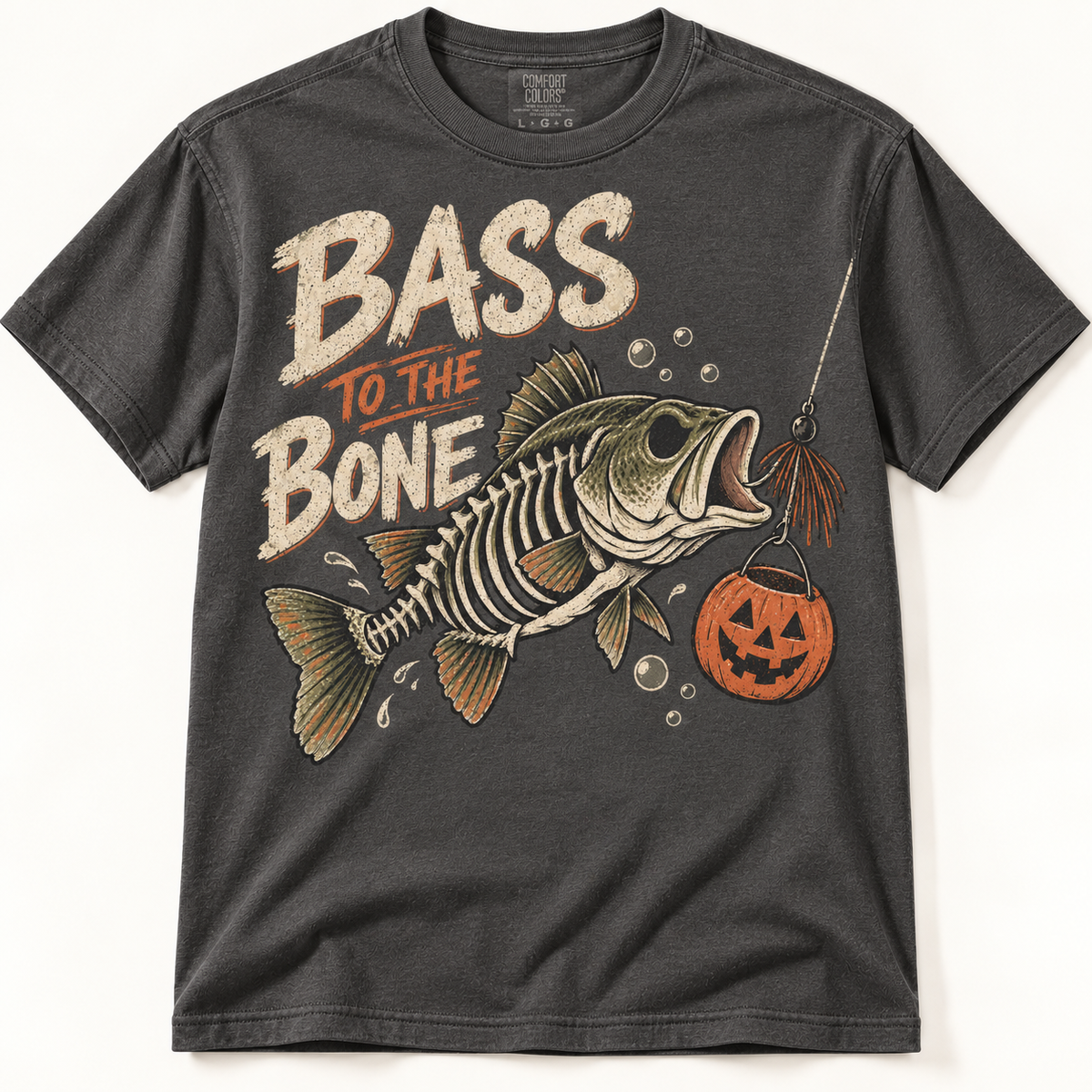 Bass to the Bone Funny Halloween Largemouth Bass Fishing Graphic Tee