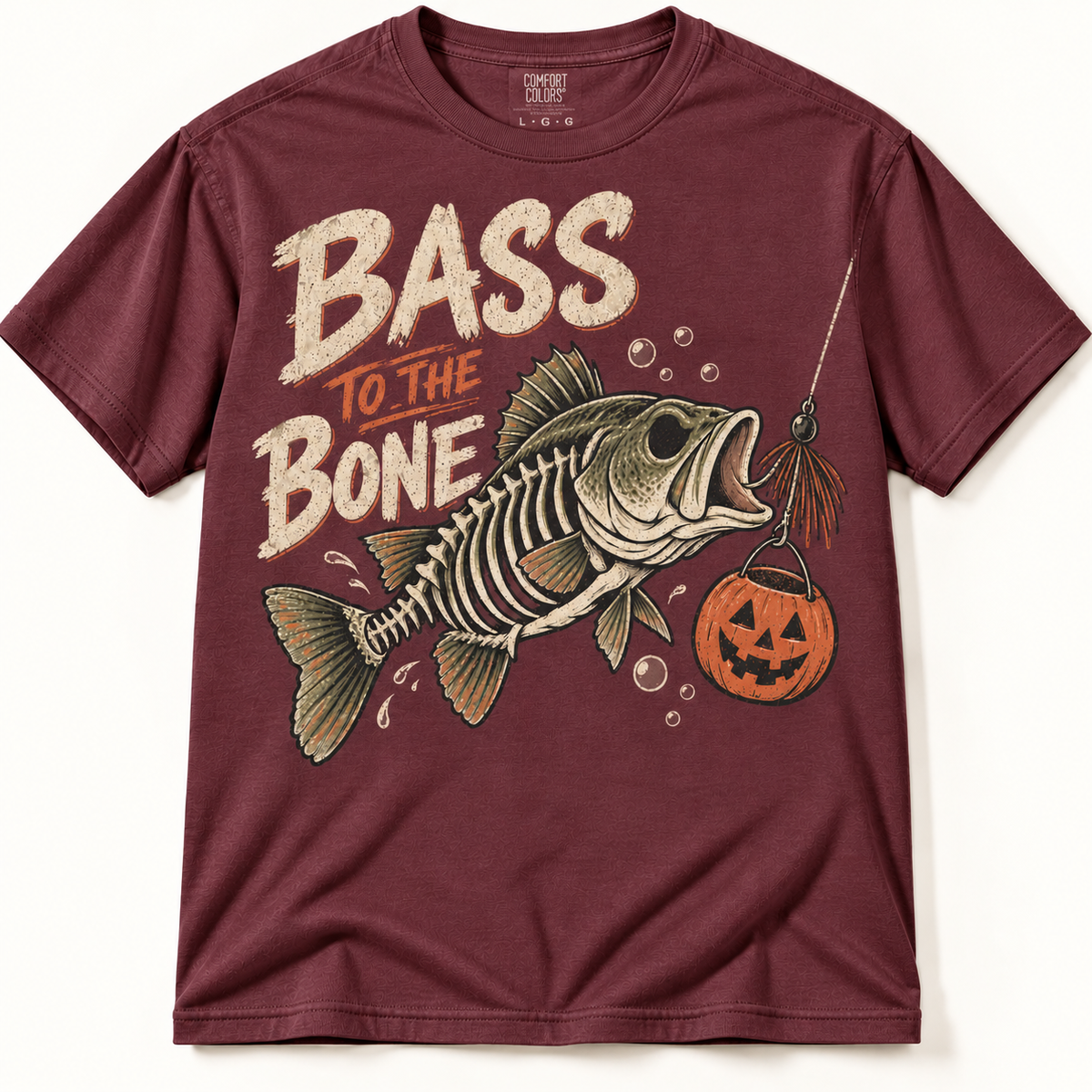 Bass to the Bone Funny Halloween Largemouth Bass Fishing Graphic Tee