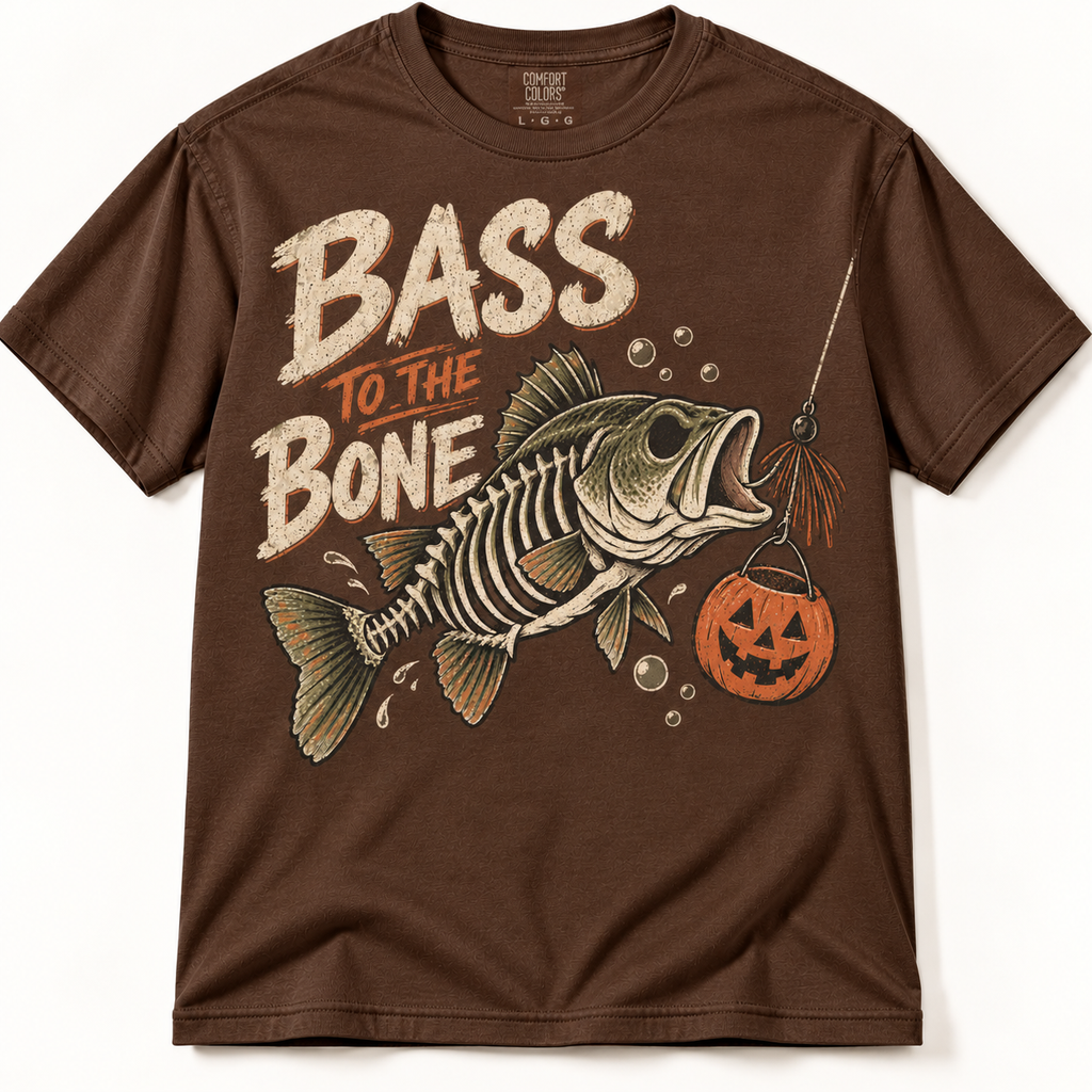 Bass to the Bone Funny Halloween Largemouth Bass Fishing Graphic Tee