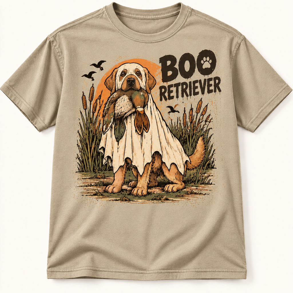 Boo Retriever Funny Halloween Duck Hunting Dog Graphic Tee