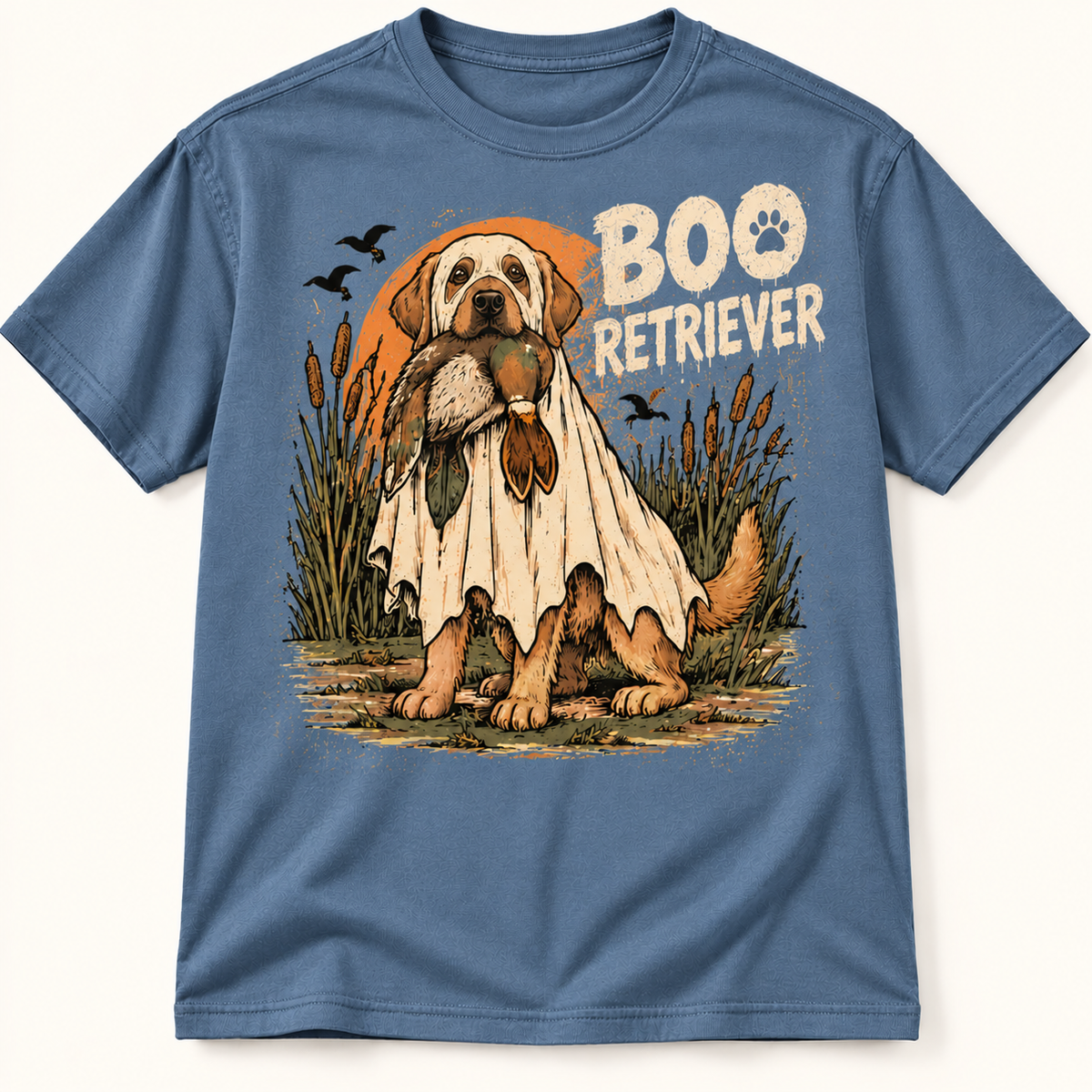 Boo Retriever Funny Halloween Duck Hunting Dog Graphic Tee
