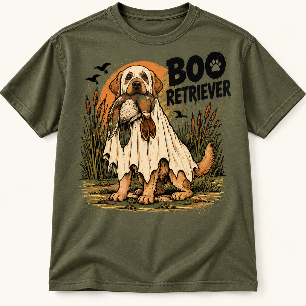 Boo Retriever Funny Halloween Duck Hunting Dog Graphic Tee