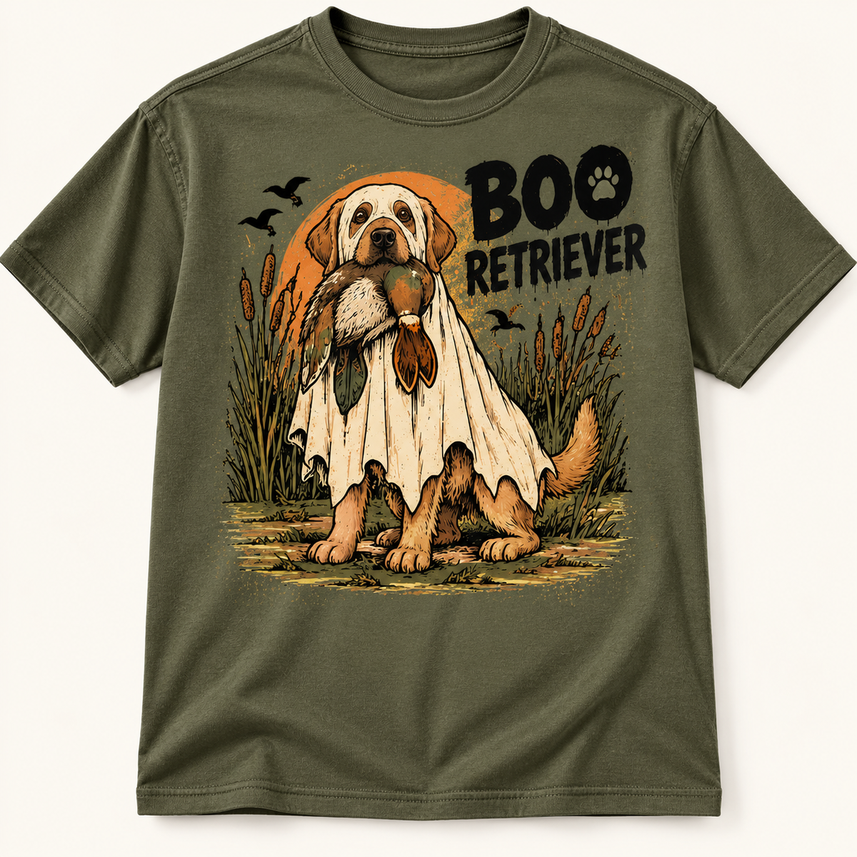 Boo Retriever Funny Halloween Duck Hunting Dog Graphic Tee