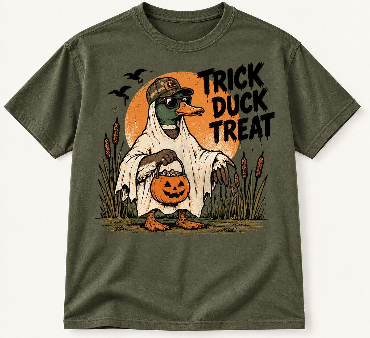 Trick Duck Treat Funny Halloween Duck Hunting Graphic Tee