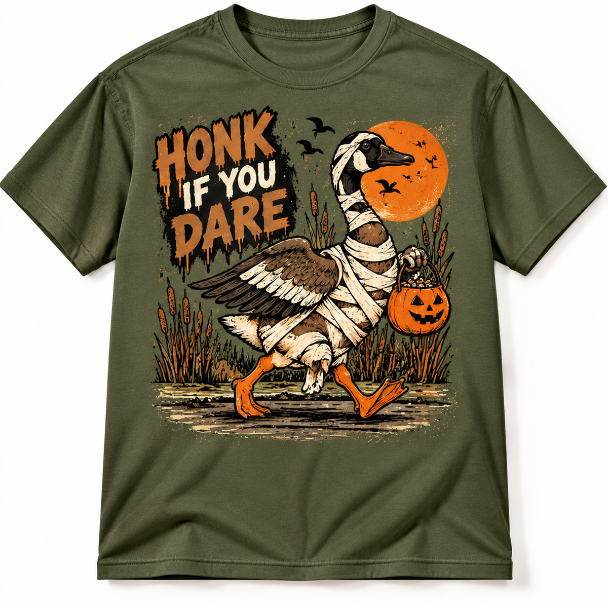 Honk If You Dare Funny Halloween Goose Hunting Graphic Tee