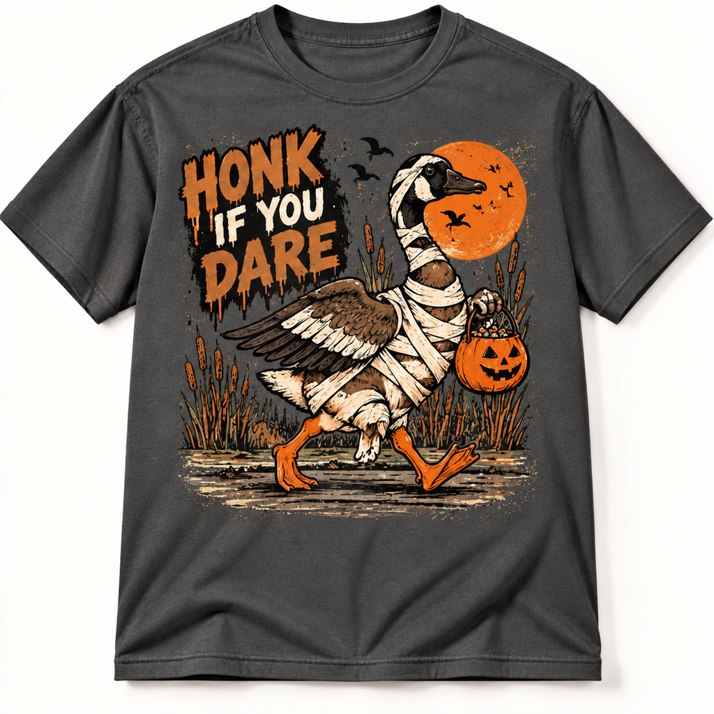 Honk If You Dare Funny Halloween Goose Hunting Graphic Tee