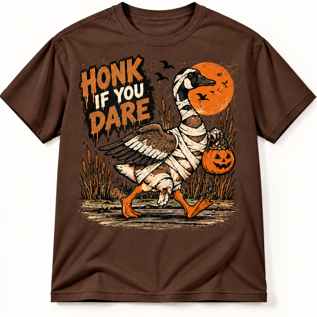Honk If You Dare Funny Halloween Goose Hunting Graphic Tee