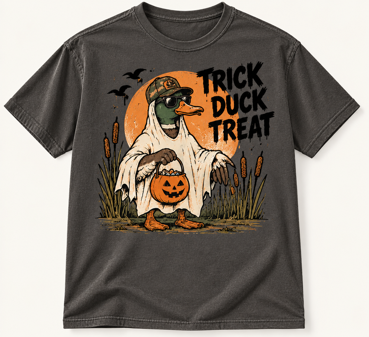 Trick Duck Treat Funny Halloween Duck Hunting Graphic Tee