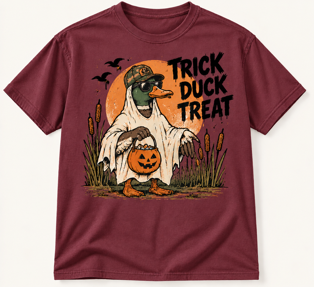 Trick Duck Treat Funny Halloween Duck Hunting Graphic Tee