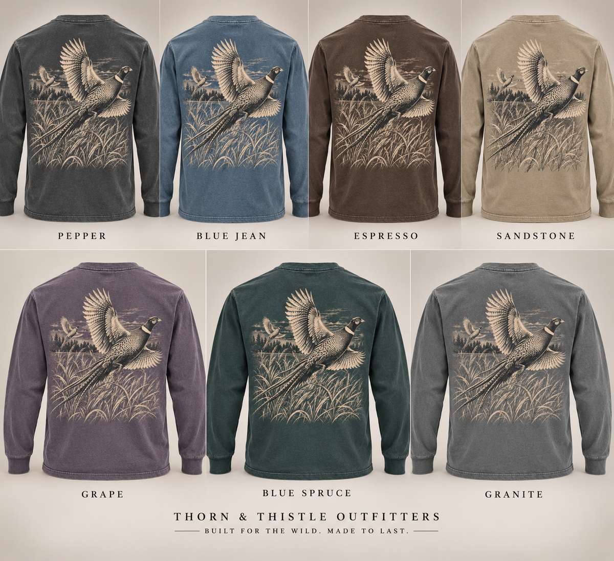 Rooster Flush Pheasant Hunting Long Sleeve T-Shirt
